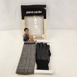 Pierre Cardin Men's Muffler/Scarf Driving Gloves Set Black & White Plaid NOS Vtg